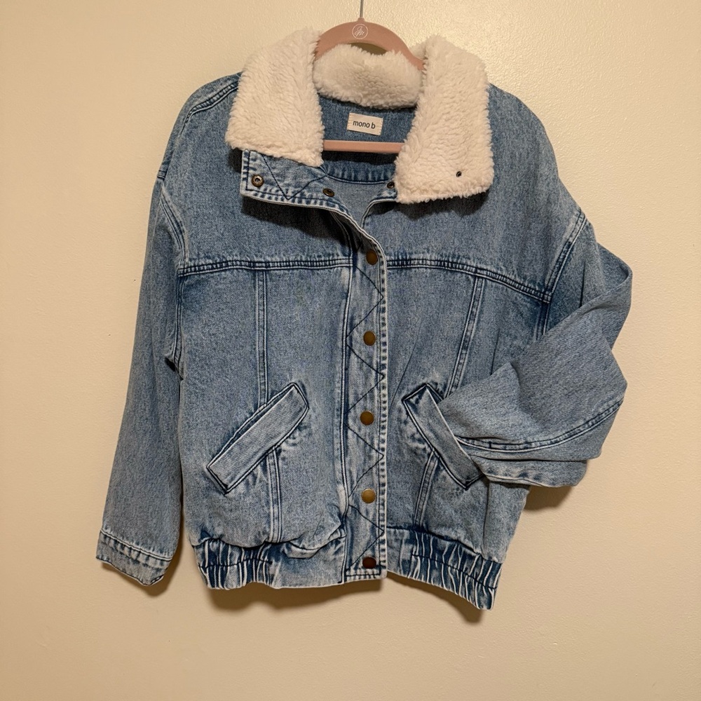 Denim Jacket with Faux Shearling Collar
